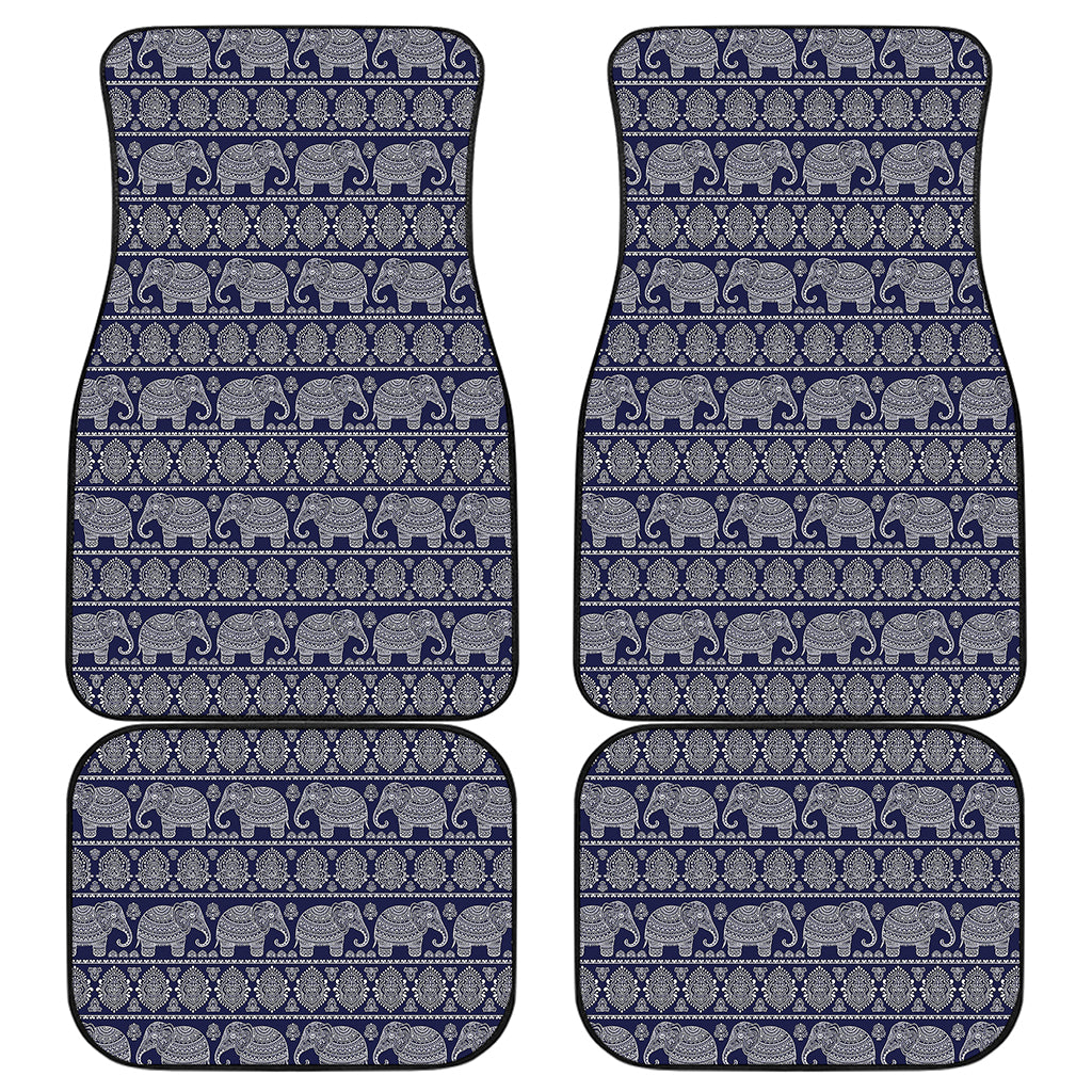 White And Blue Indian Elephant Print Front and Back Car Floor Mats