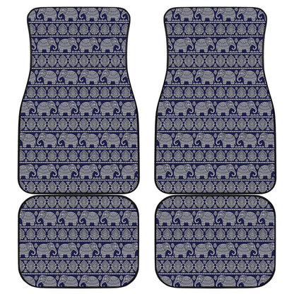 White And Blue Indian Elephant Print Front and Back Car Floor Mats