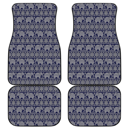 White And Blue Indian Elephant Print Front and Back Car Floor Mats
