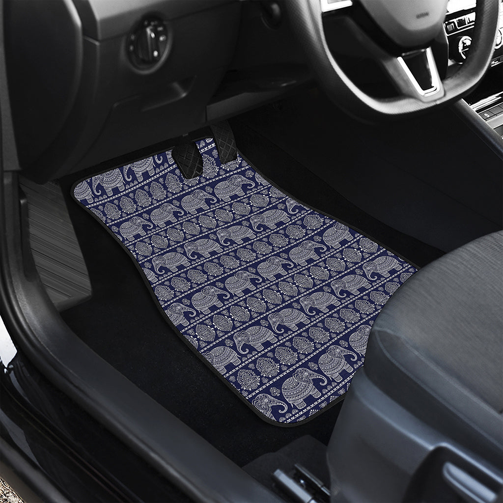 White And Blue Indian Elephant Print Front and Back Car Floor Mats