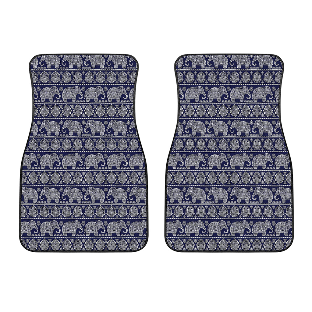 White And Blue Indian Elephant Print Front Car Floor Mats