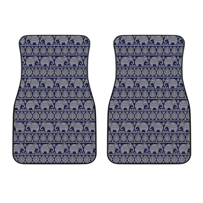 White And Blue Indian Elephant Print Front Car Floor Mats