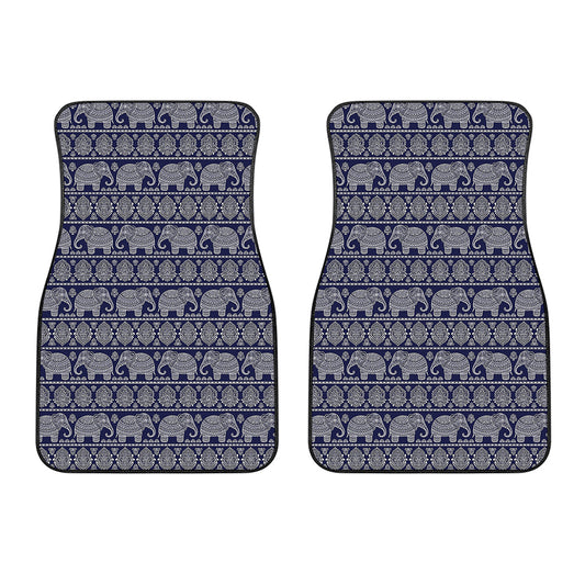 White And Blue Indian Elephant Print Front Car Floor Mats