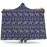 White And Blue Indian Elephant Print Hooded Blanket