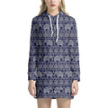 White And Blue Indian Elephant Print Pullover Hoodie Dress