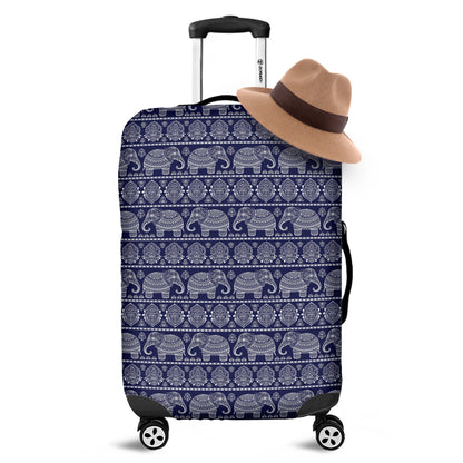 White And Blue Indian Elephant Print Luggage Cover