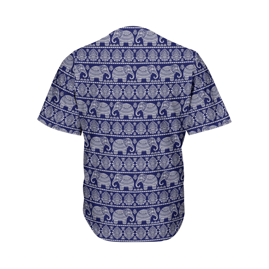 White And Blue Indian Elephant Print Men's Baseball Jersey