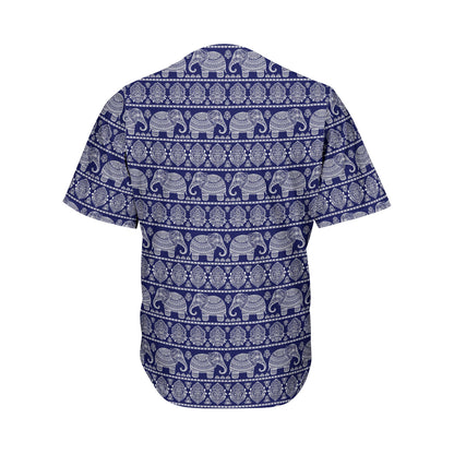 White And Blue Indian Elephant Print Men's Baseball Jersey