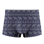 White And Blue Indian Elephant Print Men's Boxer Briefs