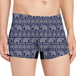 White And Blue Indian Elephant Print Men's Boxer Briefs