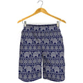 White And Blue Indian Elephant Print Men's Shorts