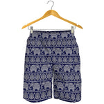 White And Blue Indian Elephant Print Men's Shorts