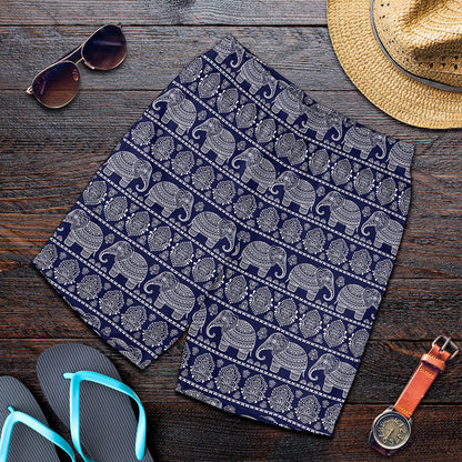 White And Blue Indian Elephant Print Men's Shorts