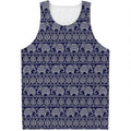 White And Blue Indian Elephant Print Men's Tank Top