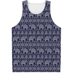 White And Blue Indian Elephant Print Men's Tank Top