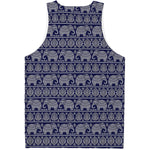 White And Blue Indian Elephant Print Men's Tank Top