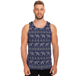 White And Blue Indian Elephant Print Men's Tank Top