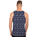 White And Blue Indian Elephant Print Men's Tank Top