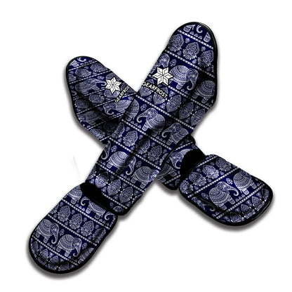 White And Blue Indian Elephant Print Muay Thai Shin Guard