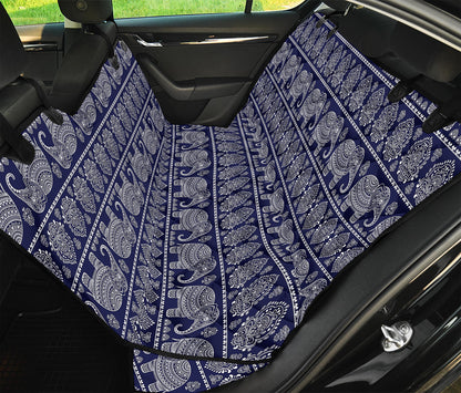White And Blue Indian Elephant Print Pet Car Back Seat Cover
