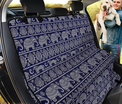 White And Blue Indian Elephant Print Pet Car Back Seat Cover