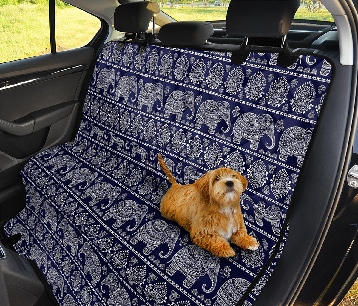 White And Blue Indian Elephant Print Pet Car Back Seat Cover