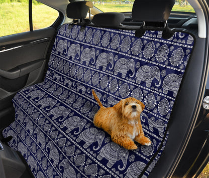 White And Blue Indian Elephant Print Pet Car Back Seat Cover