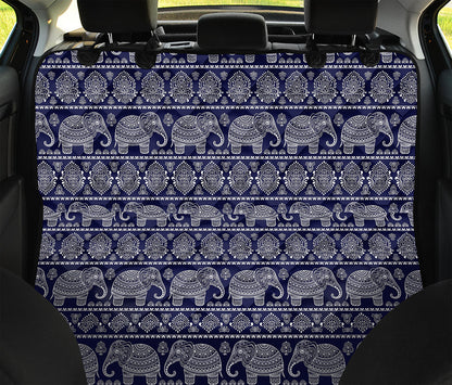 White And Blue Indian Elephant Print Pet Car Back Seat Cover