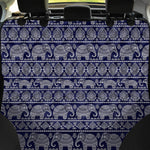 White And Blue Indian Elephant Print Pet Car Back Seat Cover