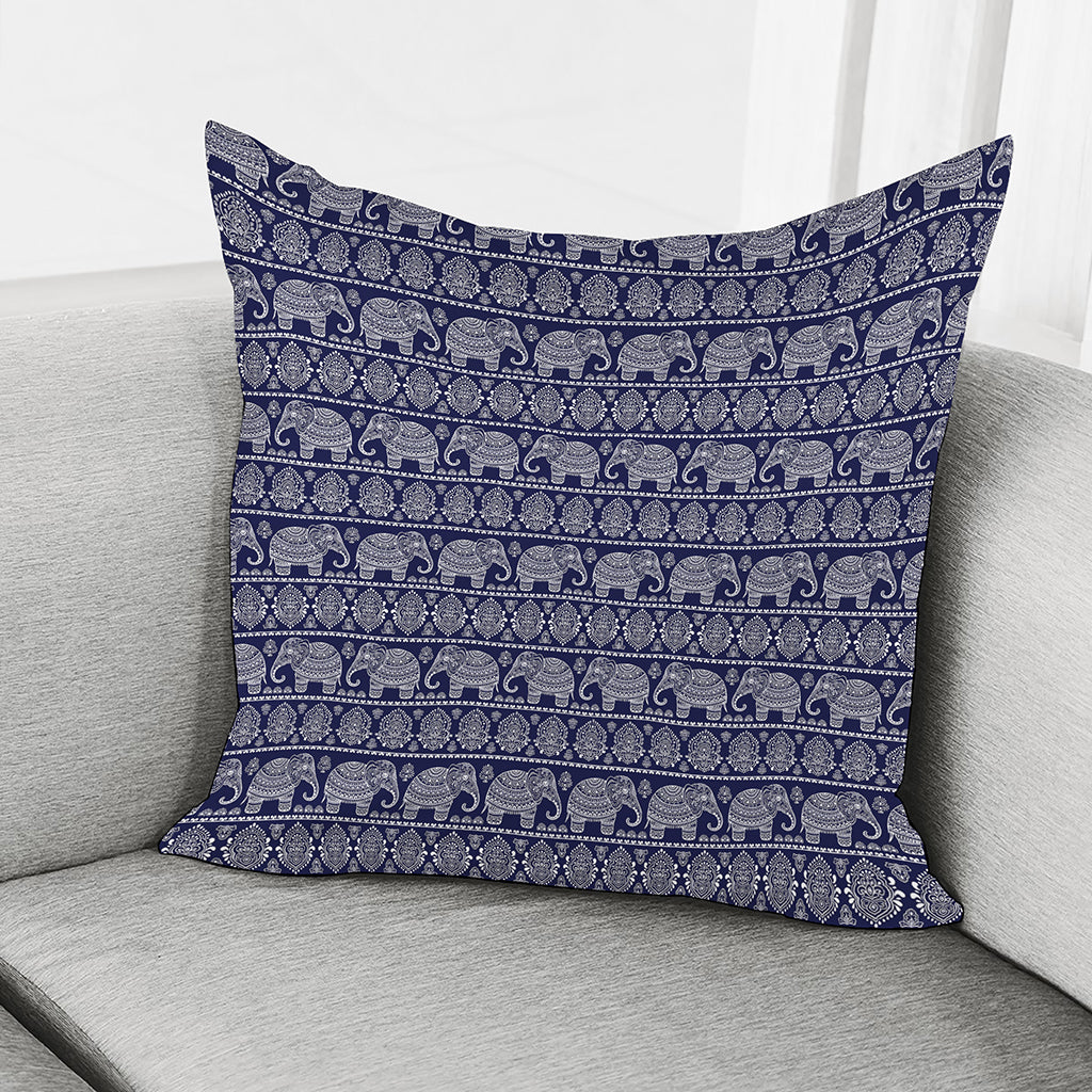 White And Blue Indian Elephant Print Pillow Cover