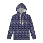 White And Blue Indian Elephant Print Pullover Hoodie
