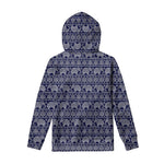 White And Blue Indian Elephant Print Pullover Hoodie