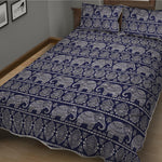 White And Blue Indian Elephant Print Quilt Bed Set