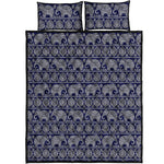 White And Blue Indian Elephant Print Quilt Bed Set