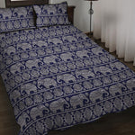 White And Blue Indian Elephant Print Quilt Bed Set