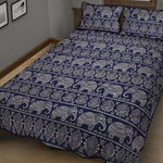 White And Blue Indian Elephant Print Quilt Bed Set