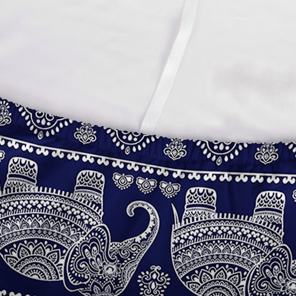 White And Blue Indian Elephant Print Sofa Cover