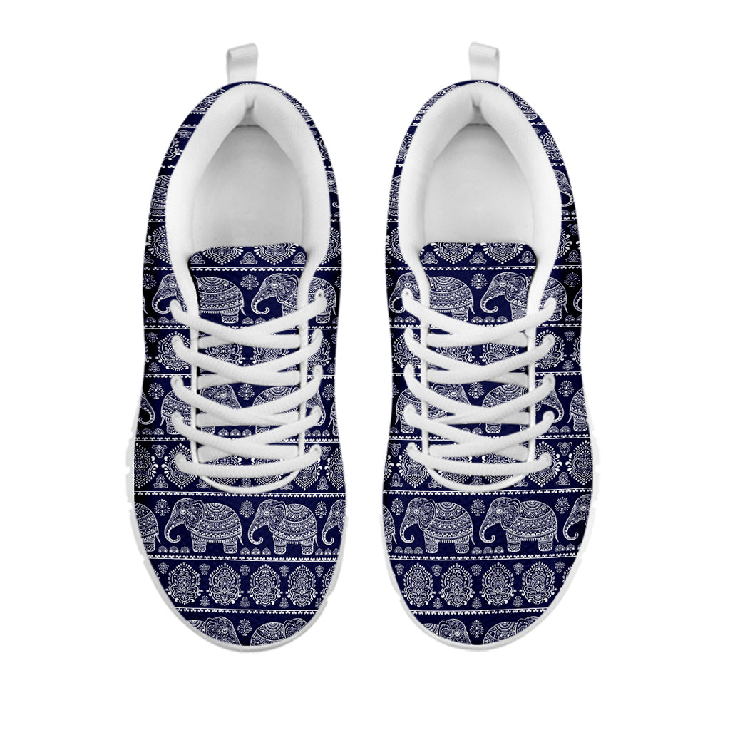 White And Blue Indian Elephant Print White Sneakers