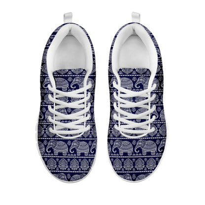 White And Blue Indian Elephant Print White Sneakers