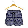 White And Blue Indian Elephant Print Women's Shorts