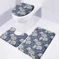 White And Blue Lotus Flower Print 3 Piece Bath Mat Set
