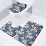 White And Blue Lotus Flower Print 3 Piece Bath Mat Set