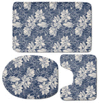 White And Blue Lotus Flower Print 3 Piece Bath Mat Set