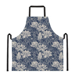 White And Blue Lotus Flower Print Apron