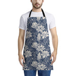 White And Blue Lotus Flower Print Apron