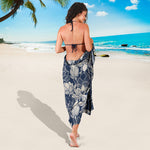White And Blue Lotus Flower Print Beach Sarong Wrap