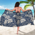 White And Blue Lotus Flower Print Beach Sarong Wrap
