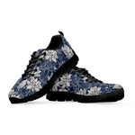White And Blue Lotus Flower Print Black Sneakers