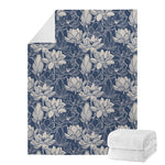 White And Blue Lotus Flower Print Blanket