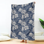 White And Blue Lotus Flower Print Blanket